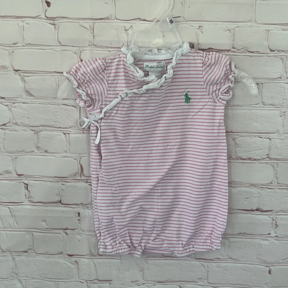 Ralph Lauren baby pink striped onesie size 6 M